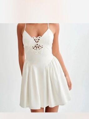 Meshki White Lace Cutout Spaghetti-Strap Mini Dress